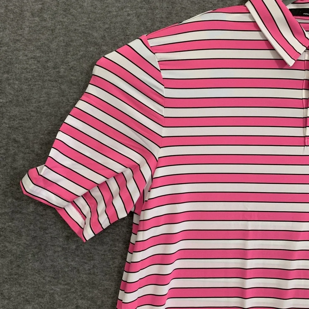 RLX Ralph Lauren Polo Shirt Mens XL Pink Stripe Golf Performance Stretch Summer